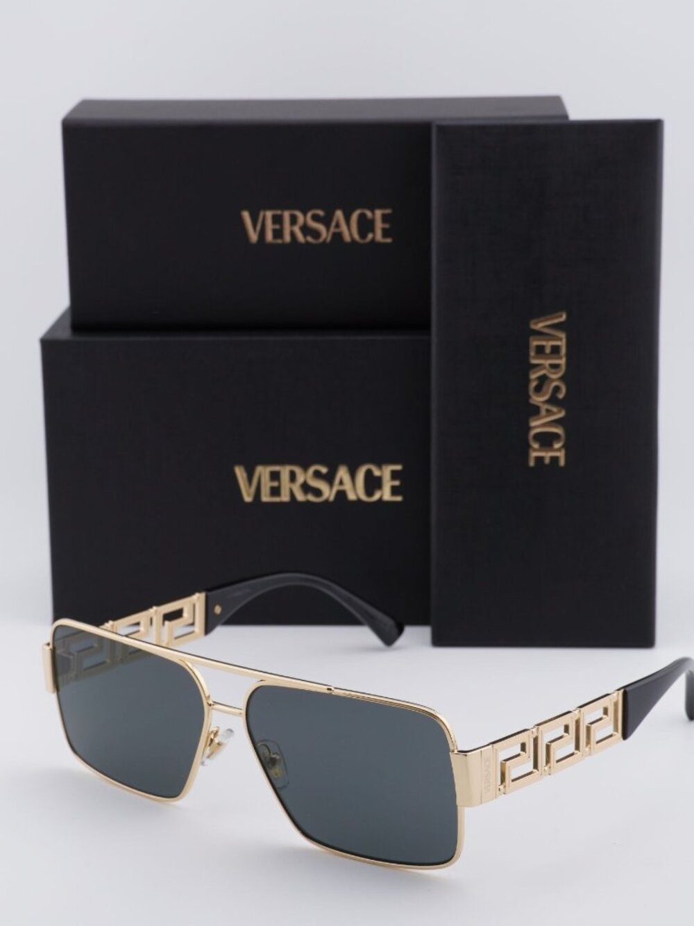 Versace VE2290 100287 Rectangle Sunglasses - Gold / Grey